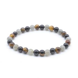 Pulsera 6mm Proteccion, Labradorita, Turmalina, Ojo de Tigre